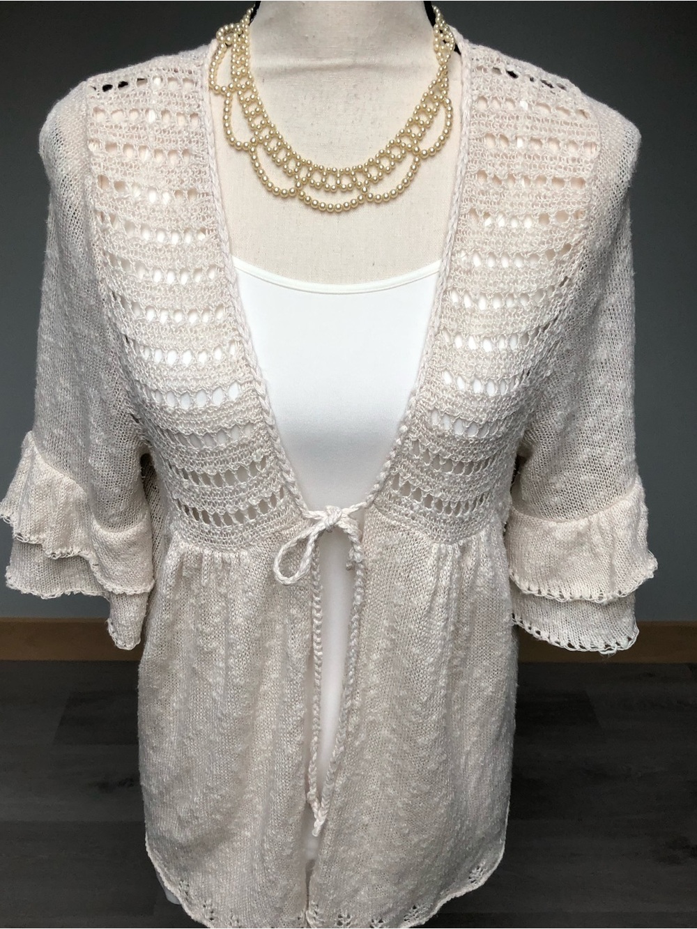 Y2K LOFT Romantic Ruffled Sleeve Babydoll Linen Blend Cardigan Size Large